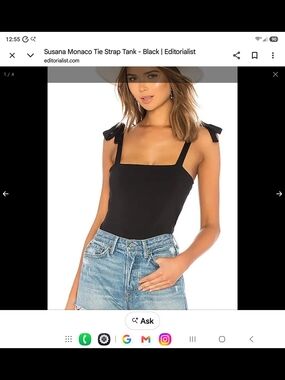 Susana Monaco Black Tie-Shoulder Square-Neck Tank